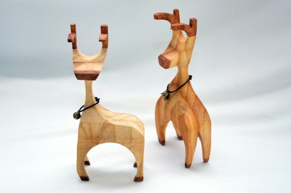 Reno Madera Reciclada, Adorno de Decoración Navideña, Escultura talla de madera animal - Imagen 2